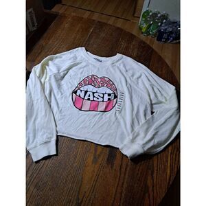 New Large The Nash Collection Harlow Crop Crew Long Sleeve Cotton Shirt Top